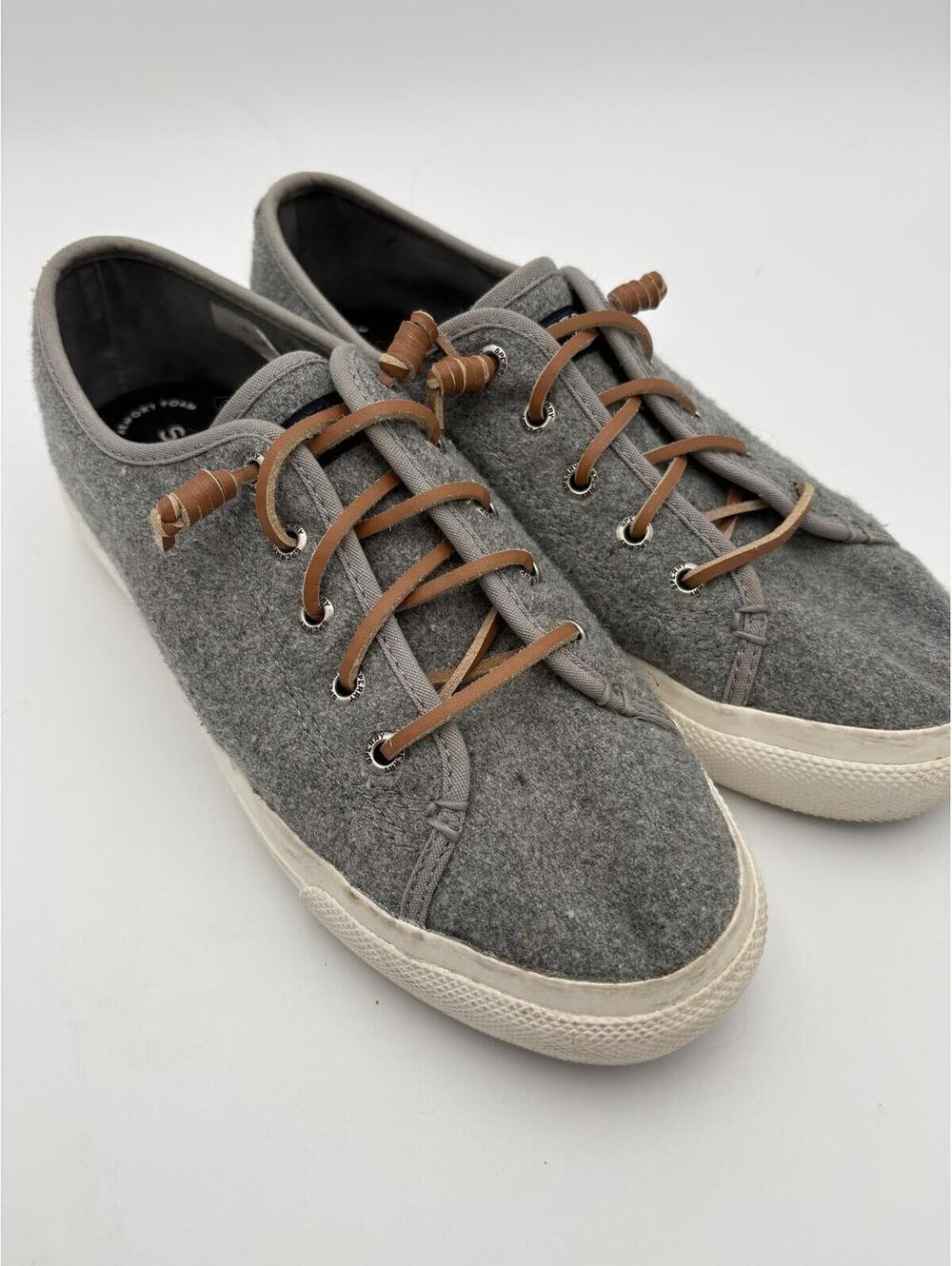 Sperry’s Womans Size 8 Cliffside Gray Wool Platform Sneakers with Brown Laces - Picture 8 of 9